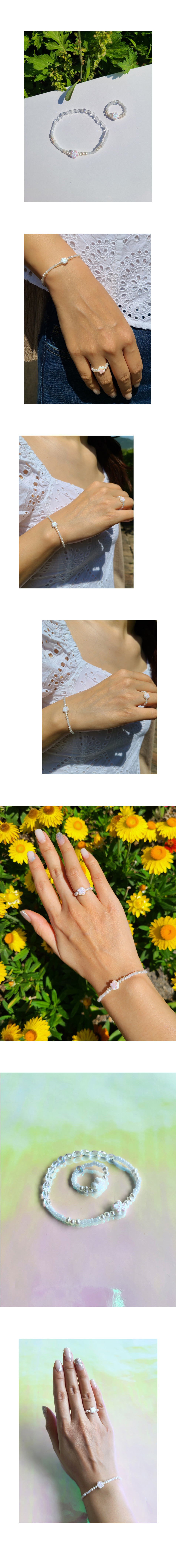 Fleur blanche ring, bracelet set